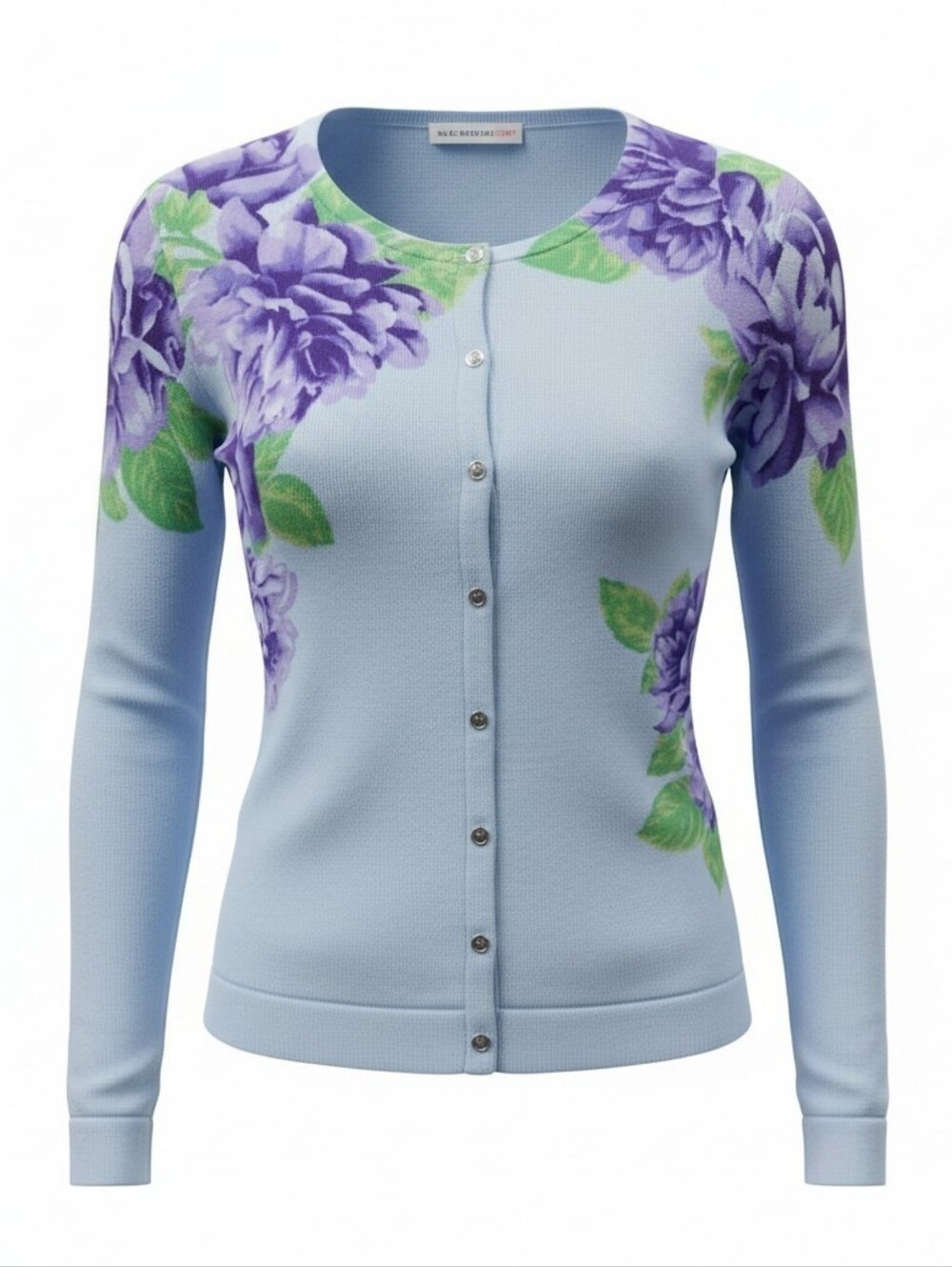 Isaac Mizrahi Light Blue Cardigan with Purple Floral Print